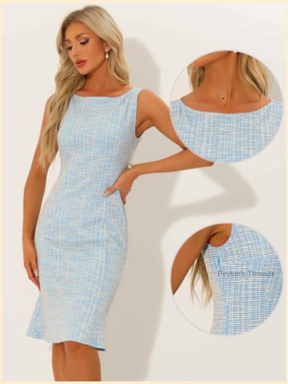 Sleeveless Plaid Sheath Bodycon Dress with Fishtail Hem - Picture 4 of 7